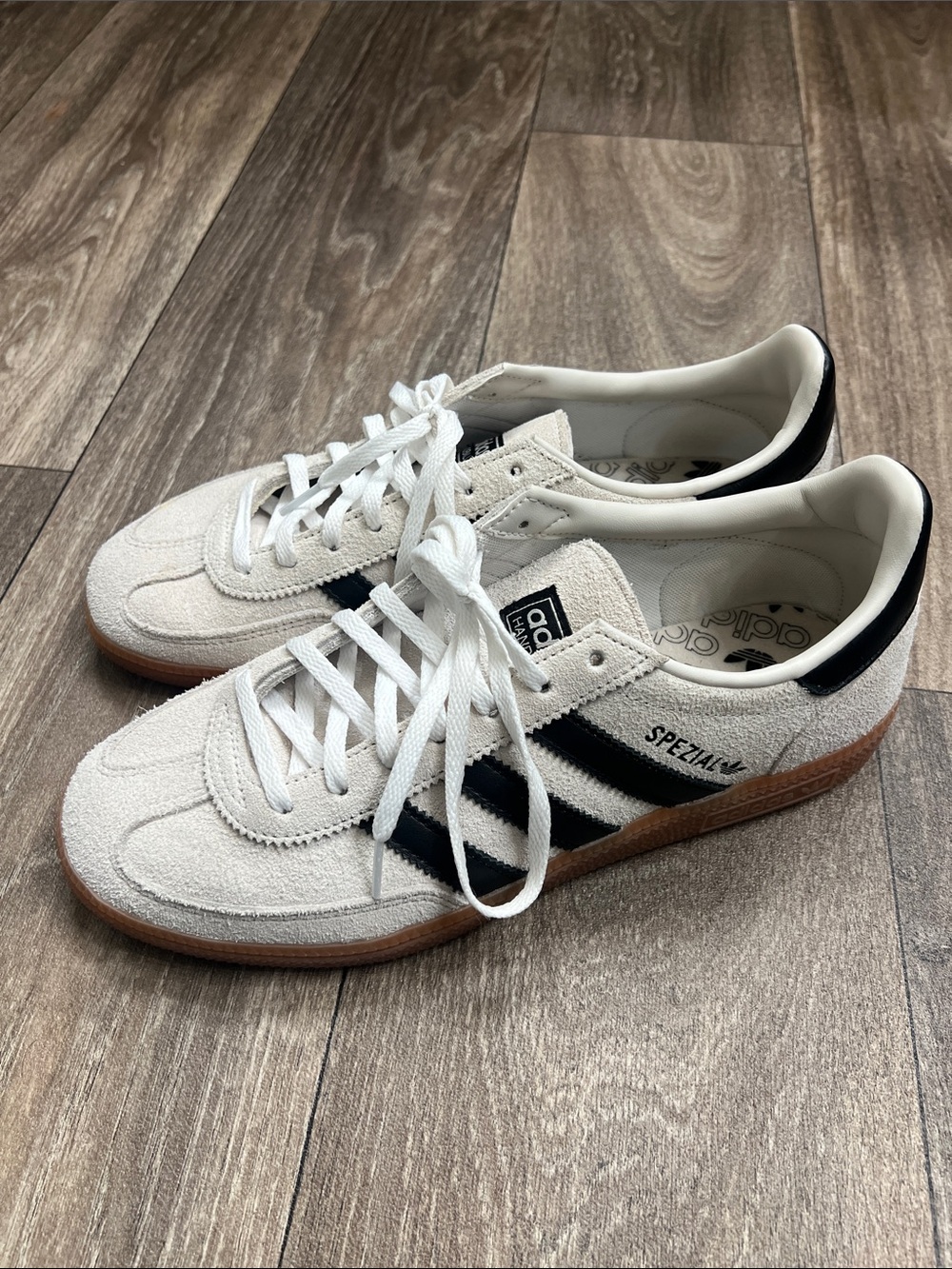 adidas Spezial Off-White Suede Sneakers with Black Stripes and Gum Sole